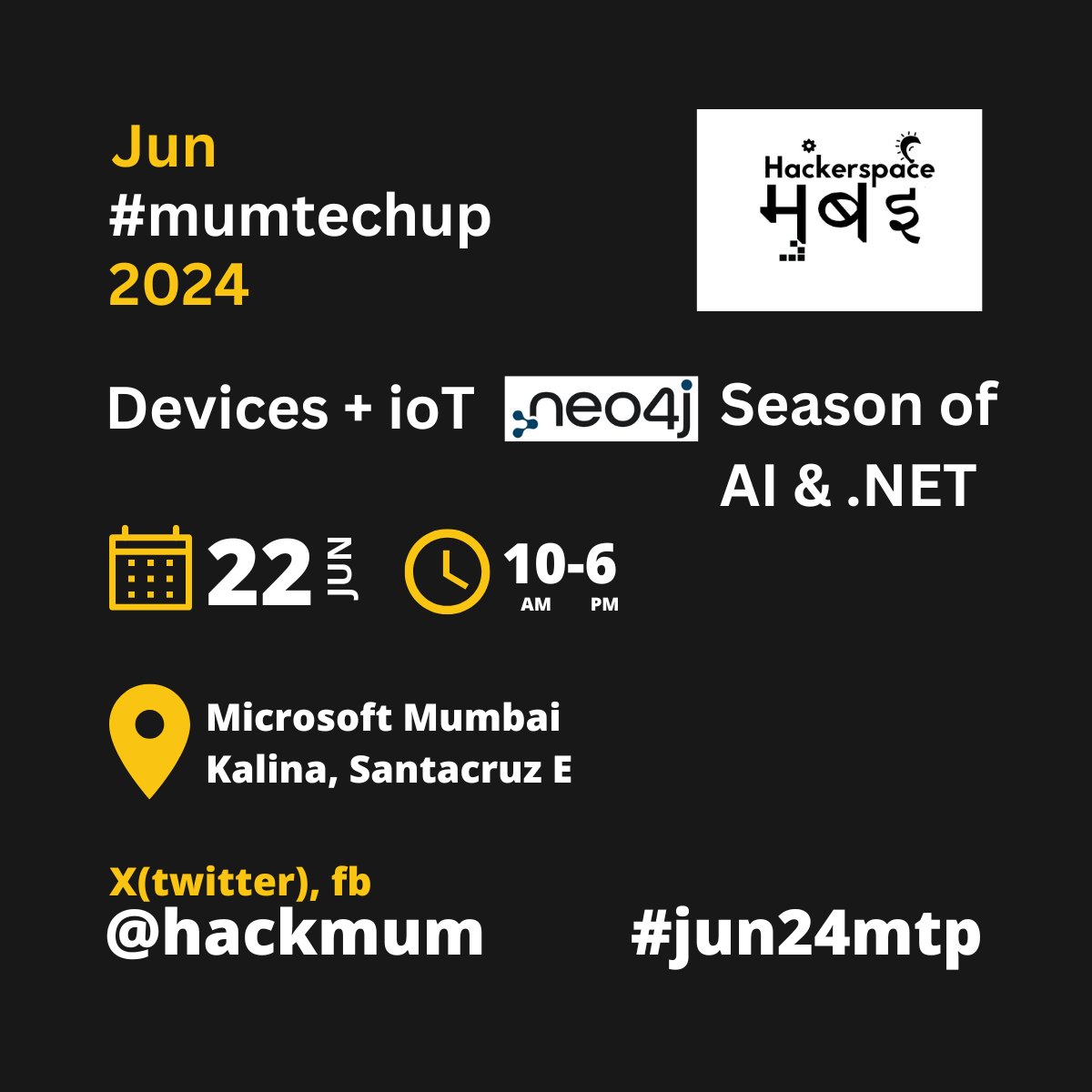hackmum's tweet photo. Registrations are now open a full day of learning &amp; Fun
1. #SeasonOfAI @dotnet #dotnet @Azure #AzureAIStudio
2. @neo4j LLM 4 #KnowledgeGraph
3. #Jun24MTP #mumtechup with the theme of #IoT

Hurry, RSVPs closes tomorrow afternoon
https://t.co/ax2huaLvsK https://t.co/F4UnaM2i7w