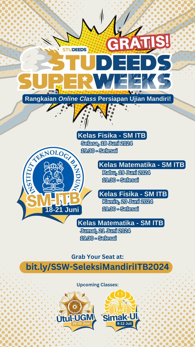 HaloStudeeds's tweet photo. [BINGUNG BELAJAR MANDIRI DARI MANA??]

eits aman guys!! Studeeds ada belajar intensif superweeks yang GRATIS ❤️‍🔥❤️‍🔥
Ada materi buat SM ITB, UTUL UGM, dan SIMAK UI ‼️‼️
yuk langsung daftar aja di link ini yaa
https://t.co/X44YFsZOib

#mandiri #smitb #utulugm #simakui https://t.co/4sim5Y4yuY