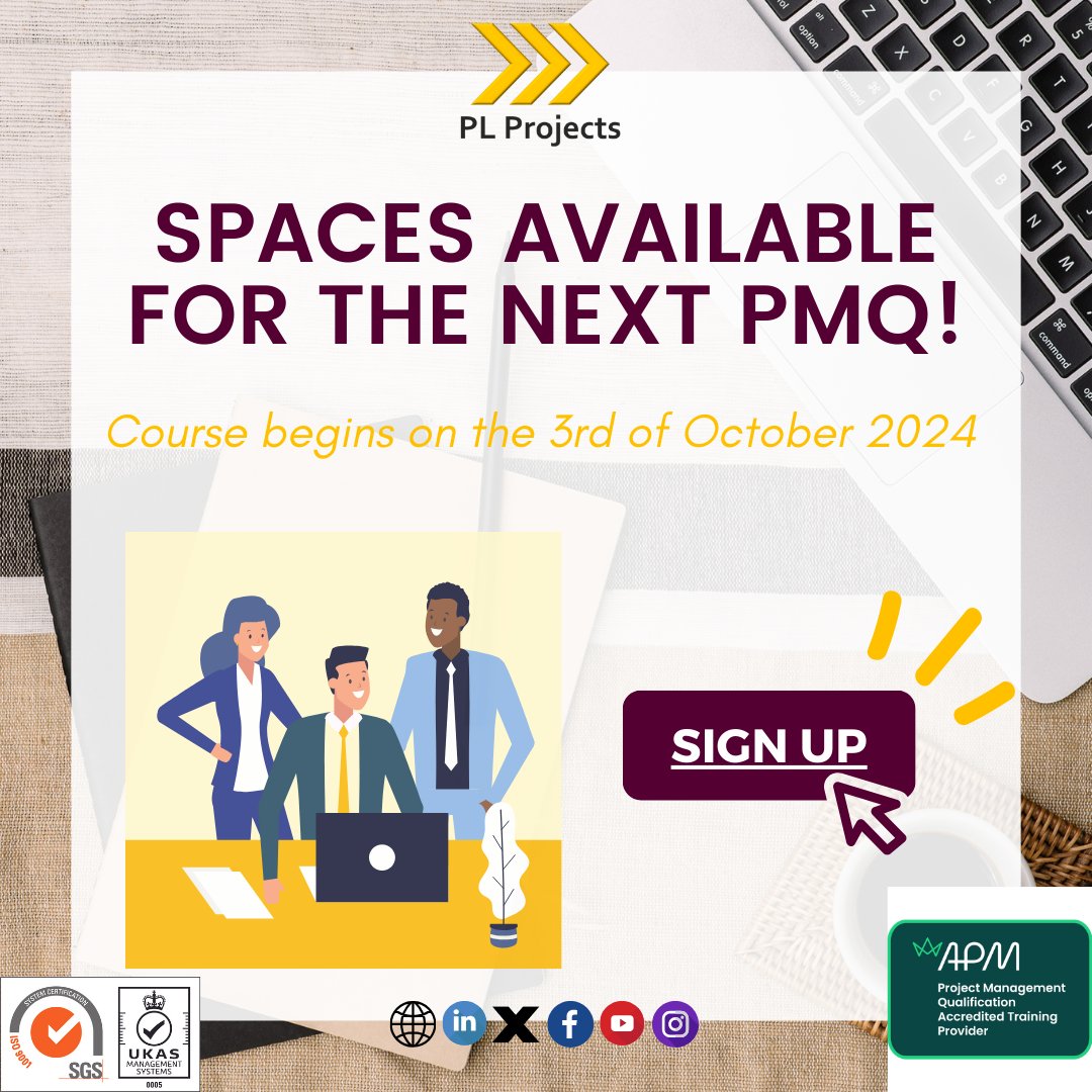 PLP_Central's tweet photo. The next #PMQ Course will take place on the 3rd of October 2024. This qualification is perfect for those already working within the project management profession and want to advance their career.

Reserve your space by emailing training@plprojects.co.uk💻 https://t.co/V1QsxTTu8f