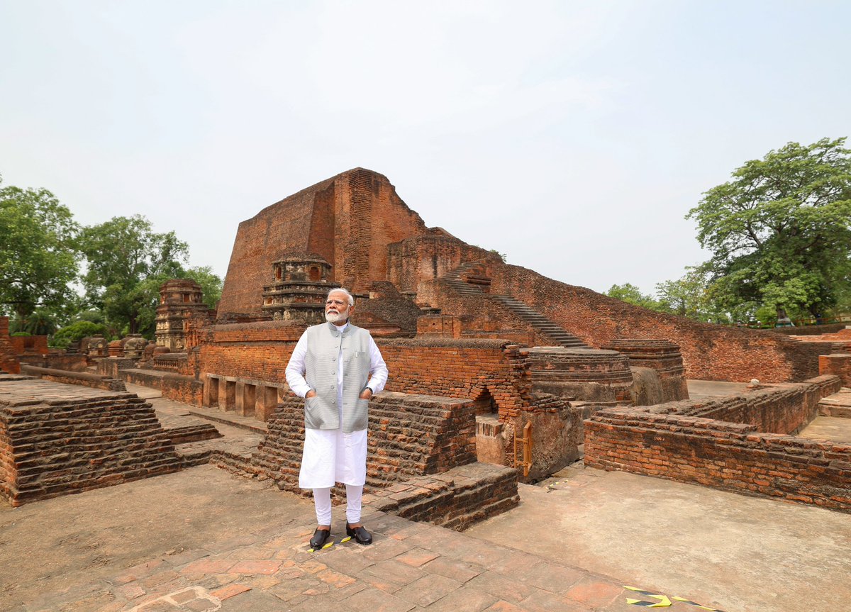 reportbalanced's tweet photo. Prime Minister Narendra Modi inaugurated the new campus of Nalanda University in Rajgir, Bihar, close to the ancient ruins. He unveiled a plaque, planted a sapling, and toured the historical site. https://t.co/FgvyUmHHGm