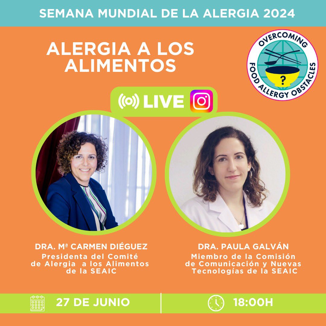 Del 23 al 29 de junio es la #WorldAllergyWeek2024. Por este motivo, hemos organizado un live con las Dras. Mª Carmen Diéguez y Paula Galván el 27 de junio a las 18h.

Déjanos en comentarios tus dudas sobre alergias alimentarias y nuestras expertas las responderán en directo.