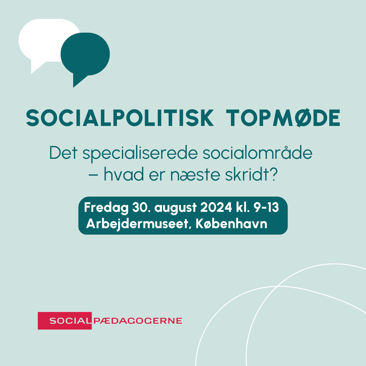 socialpaed's tweet photo. ✅Save the date✅ Traditionen tro skyder vi den politiske efterårssæson på #dksocial i gang, når vi holder Socialpolitisk Topmøde💬 Det fulde program er undervejs, men vil bla handle om næste skridt for handicap-rammeaftale, psykiatriplan og #ØA🔮 Tilmelding: https://t.co/eiwgEZeJhJ Som altid vil der være politiske debatter, faglige oplæg & taler. Håber vi ses❗️
