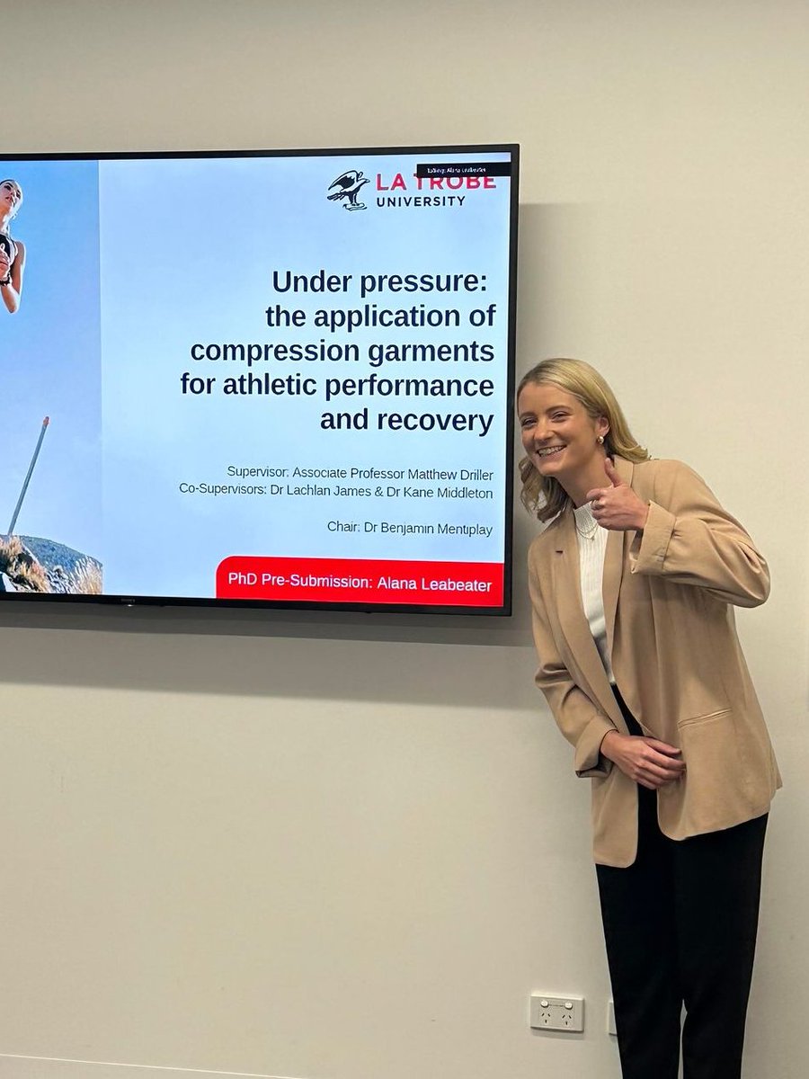 Alana Leabeater (@alana_leabeater) on Twitter photo Pre-Submission presentation done, now it's time to see out the plan for submission that I said I would do 🤯
Thanks to <a href="/mattdriller/">Matt Driller</a>, <a href="/DocLachJames/">Lachlan James, PhD</a> and <a href="/KaneJMiddleton/">Kane Middleton</a> for their support to get to the pointy end of my PhD.
<a href="/LaTrobe_SPAN/">La Trobe SPAN Research Group</a> Pre-Submission presentation done, now it's time to see out the plan for submission that I said I would do 🤯
Thanks to <a href="/mattdriller/">Matt Driller</a>, <a href="/DocLachJames/">Lachlan James, PhD</a> and <a href="/KaneJMiddleton/">Kane Middleton</a> for their support to get to the pointy end of my PhD.
<a href="/LaTrobe_SPAN/">La Trobe SPAN Research Group</a>