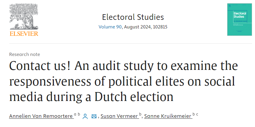 Annelien Van Remoortere (@annelienvanr) on Twitter photo 📢 New research note out in <a href="/ElectoralStdies/">Electoral Studies</a> with dreamteam <a href="/susanvermeer/">Susan Vermeer</a> and <a href="/SKruikemeier/">Sanne Kruikemeier</a>. We conducted an audit study among Dutch political candidates. Importantly, we found no effect for discrimination based on ethnicity. sciencedirect.com/science/articl… 📢 New research note out in <a href="/ElectoralStdies/">Electoral Studies</a> with dreamteam <a href="/susanvermeer/">Susan Vermeer</a> and <a href="/SKruikemeier/">Sanne Kruikemeier</a>. We conducted an audit study among Dutch political candidates. Importantly, we found no effect for discrimination based on ethnicity. sciencedirect.com/science/articl…