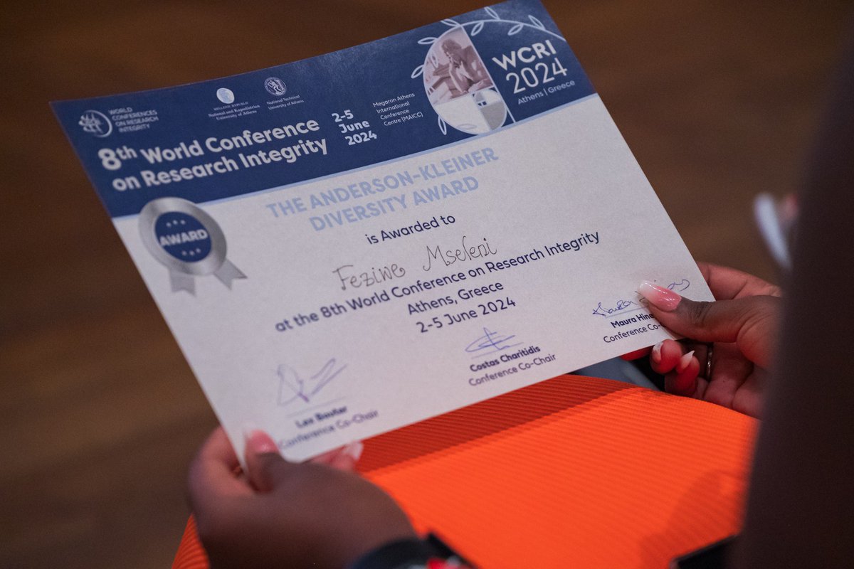 World Conf Research Integrity (@wcrifoundation) on Twitter photo Looking back at highlights of #WCRI2024. Congratulations to all our award winners, including the Anderson-Kleinert Diversity award winners: Feziwe Mseleni, <a href="/TanyaCoetzee12/">Tanya Coetzee</a>, and <a href="/time4virtue_Ike/">Chiedozie Ike</a>, and Excellence in Doctoral Research Awards: Xinqu Zhang and <a href="/stavaleraf/">Rafaelly Stavale</a> Looking back at highlights of #WCRI2024. Congratulations to all our award winners, including the Anderson-Kleinert Diversity award winners: Feziwe Mseleni, <a href="/TanyaCoetzee12/">Tanya Coetzee</a>, and <a href="/time4virtue_Ike/">Chiedozie Ike</a>, and Excellence in Doctoral Research Awards: Xinqu Zhang and <a href="/stavaleraf/">Rafaelly Stavale</a>