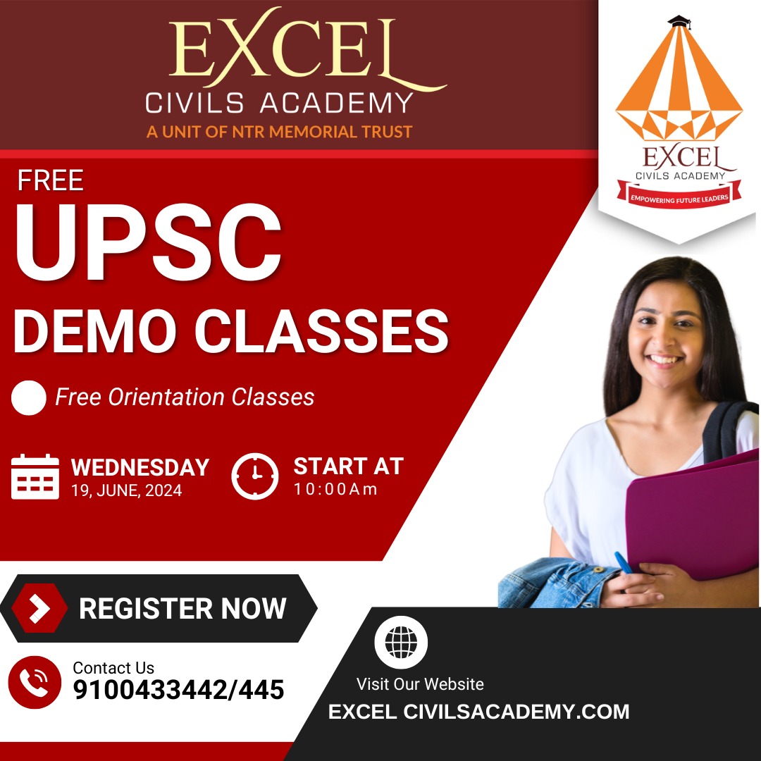excelcivils's tweet image. Free UPSC CSE Demo Classes for one week! For more information call us on 9100433442/445 #upsc #upscclasses #iascoaching #upsccoaching #ias #ips #ifs #irs