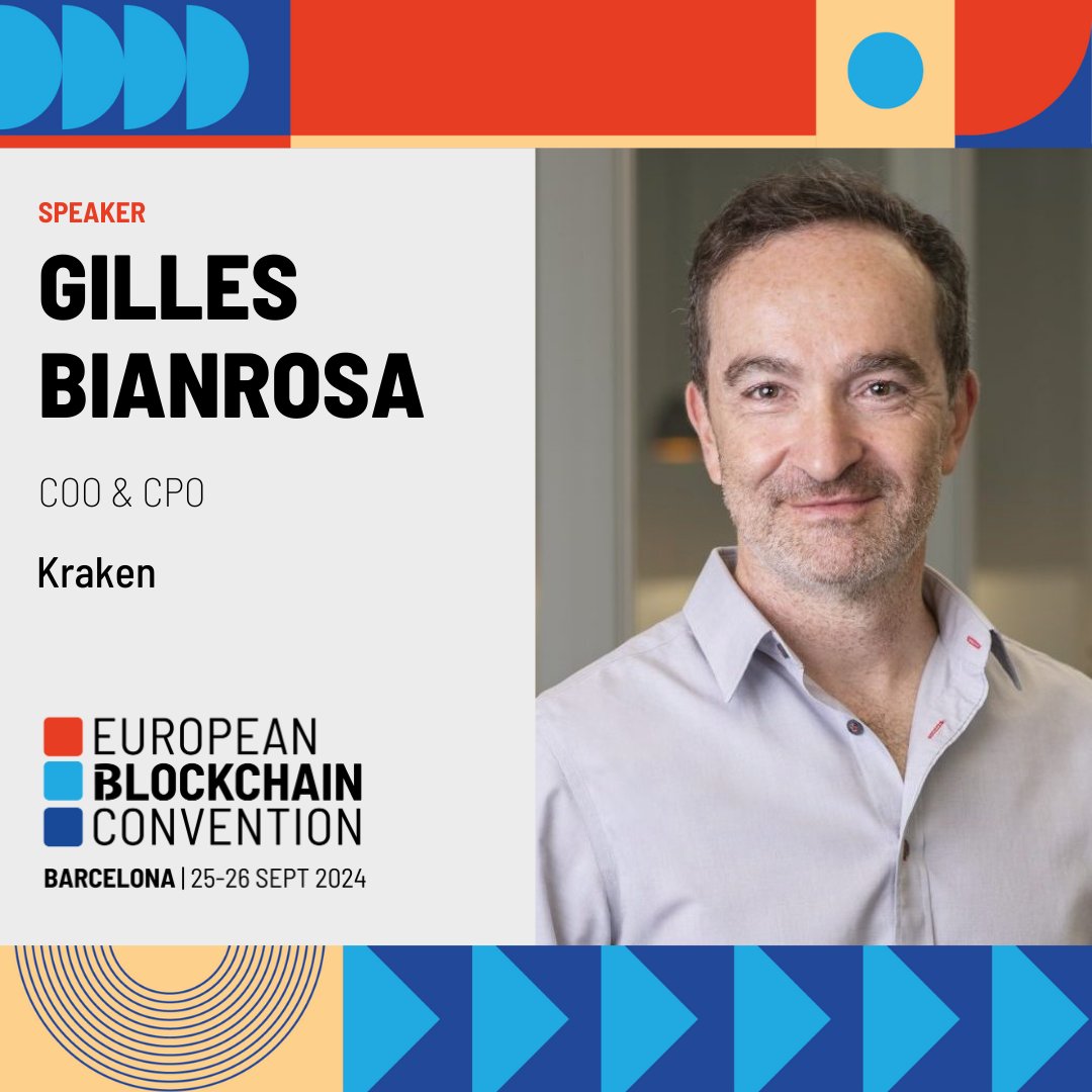 EBlockchainCon's tweet photo. We are thrilled to have @gbianrosa, COO & CPO at @krakenfx, joining us as a speaker at the 10th European Blockchain Convention!

Bringing over two decades of entrepreneurship and product leadership experience, Gilles has a deep understanding of product development and operational excellence. Formerly CPO at N26, he led the global product strategy and launched crypto trading. Prior to N26, Gilles held roles as CPO at SoundCloud and led Samsung Electronics’ content and services division.

Join us to hear Gilles share his insights on product development and operational excellence in the blockchain industry!

📅 Save the date: September 25-26 in Barcelona!