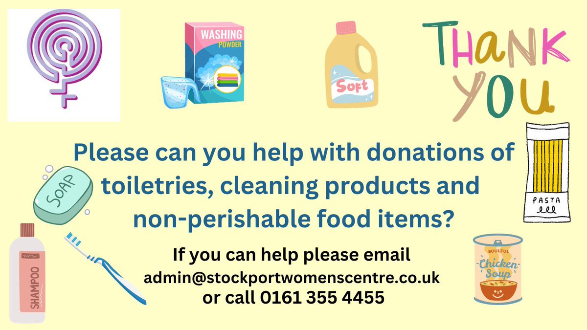 We're always looking for donations for the women we support. If you can help please get in touch via the details below. Thanks everyone #Stockport #WomensCentre #CostOfLivingCrisis