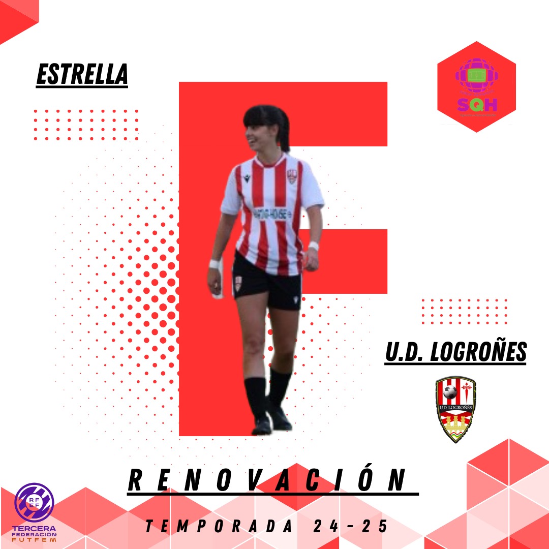 RENOVACION TEMPORADA 24-25 🔊🔊

<a href="/estrellaa_8/">𝑬𝒔𝒕𝒓𝒆𝒍𝒍𝒂✨</a> renueva su compromiso con la <a href="/UDLogronesFem/">𝗨𝗗 𝗟𝗼𝗴𝗿𝗼𝗻̃𝗲́𝘀 𝗙𝗲𝗺𝗲𝗻𝗶𝗻𝗼</a>
El club apuesta así por el talento de Estrella y nosotros apostamos por el proyecto del club.
Un proyecto serio y muy ambicioso con el objetivo de seguir creciendo.

Enhorabuena y a por