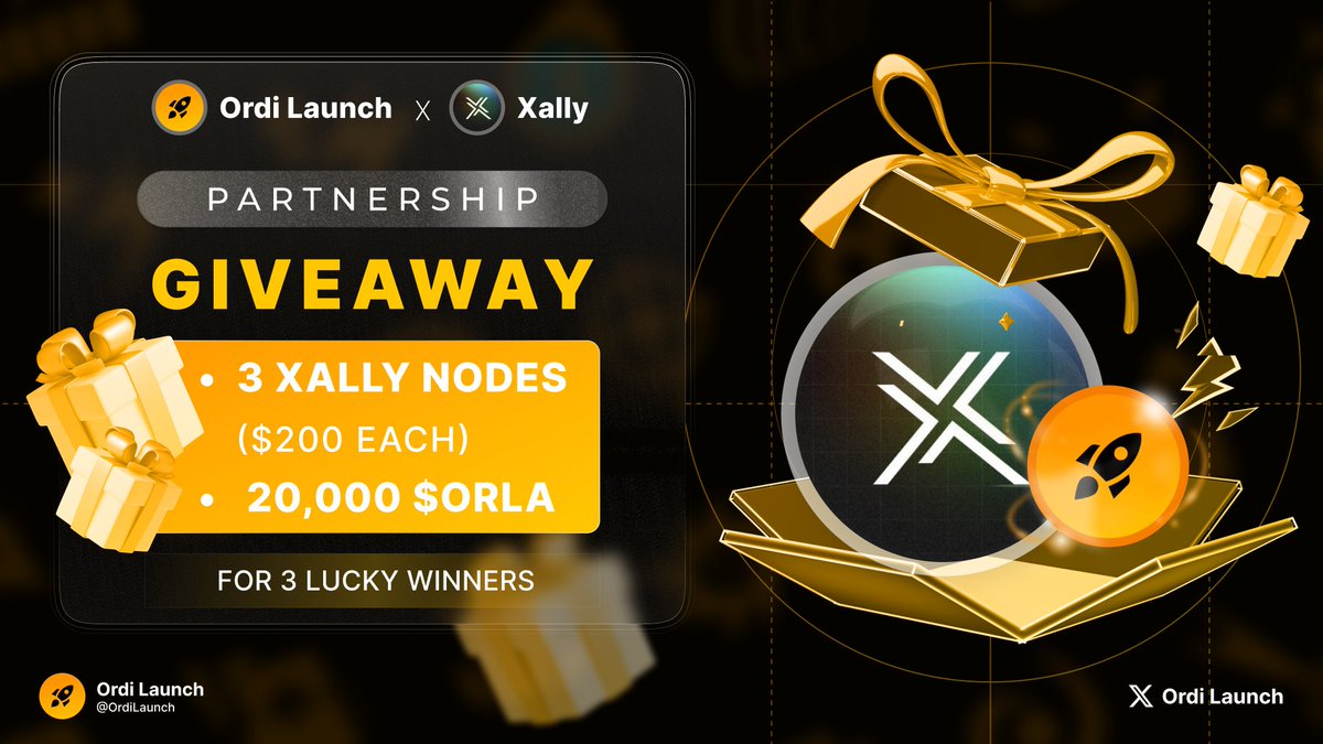 🎉 PARTNERSHIP GIVEAWAY 

We're thrill to announce our new partnership with @XallyAI - leveraging advancements in Bitcoin Layer 2 to provide a comprehensive ecosystem that combines cutting-edge AI technology

🎁 3 XALLY Node keys ($600) &amp; 20,000 $ORLA for 3 lucky winners

To win: