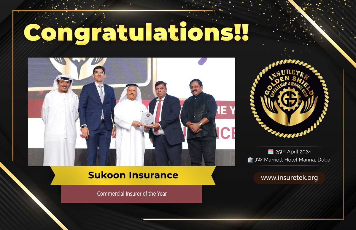 🎉 Congratulations to <a href="/sukooninsurance/">Sukoon Insurance</a>  for winning the prestigious 𝐂𝐨𝐦𝐦𝐞𝐫𝐜𝐢𝐚𝐥 𝐈𝐧𝐬𝐮𝐫𝐞𝐫 𝐨𝐟 𝐭𝐡𝐞 𝐘𝐞𝐚𝐫 Award at the 𝐈𝐧𝐬𝐮𝐫𝐞𝐓𝐞𝐤 𝐆𝐨𝐥𝐝𝐞𝐧 𝐒𝐡𝐢𝐞𝐥𝐝 𝐄𝐱𝐜𝐞𝐥𝐥𝐞𝐧𝐜𝐞 𝐀𝐰𝐚𝐫𝐝𝐬 𝟐𝟎𝟐𝟒 in Dubai! 🏆