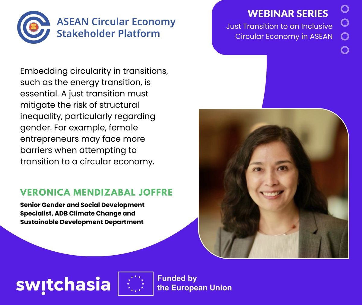 switchasia's tweet photo. 📢 🔄 ⚖️ ✨Happening now:  An inclusive and equitable transition is essential for making the Circular Economy work for human development and thereby supporting the achievement of the SDGs. @EU_Partnerships @ACSDSD_ASEAN @EUAmbCambodia @uni_eropa @euinlaos @EUinMalaysia @EUinthePH @EUinThailand @EUDelegationVN @EUinASEAN @sujiseam @GJanaway @LoraineGt7 @ilo @Myanmar_PP @ManushyaFdn @ASEAN @ADB_HQ @SEIresearch @CARE