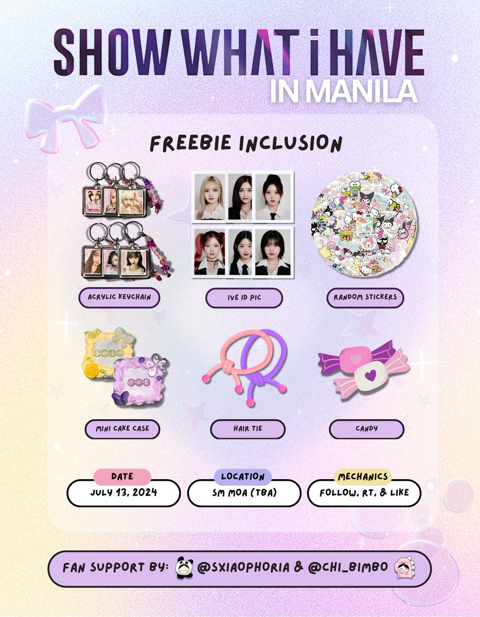 𓂋 ✷ 𝐢𝐯𝐞 𝐬𝐡𝐨𝐰 𝐰𝐡𝐚𝐭 𝐢 𝐡𝐚𝐯𝐞 𝐢𝐧 𝐦𝐚𝐧𝐢𝐥𝐚 - 𝐟𝐚𝐧 𝐬𝐮𝐩𝐩𝐨𝐫𝐭
           ⤷ by <a href="/sxiaophoria/">peach</a> &amp; <a href="/chi_bimbo/">mario</a>

ʚɞ like + rt + mbf (show proofs on d-day)
ʚɞ limited qty ; 1:1 only

see u dives! i-ting! ໒꒰ྀིᵔ ᵕ ᵔ ꒱ྀི১

#SHOW_WHAT_I_HAVE_IN_MANILA #IVE #아이브