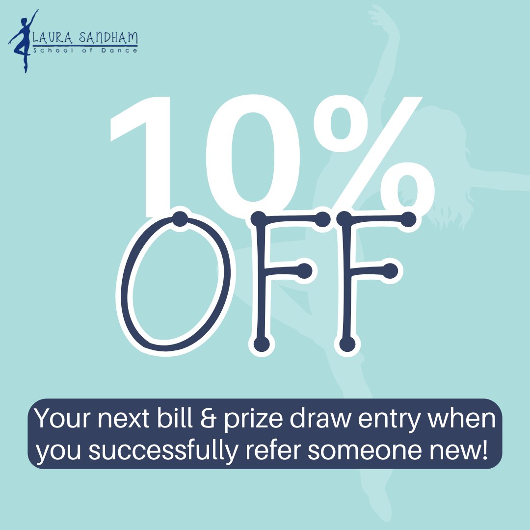 Share the joy of dance! 🌟 🎁

If you refer someone to join our dance family, you will receive 10% off your next invoice as well as being entered into a prize draw to win a bespoke dance bundle!

Get in touch!
☎️07876 794205
-
#LauraSandhamSchoolOfDance #DanceClasses #Lancaster