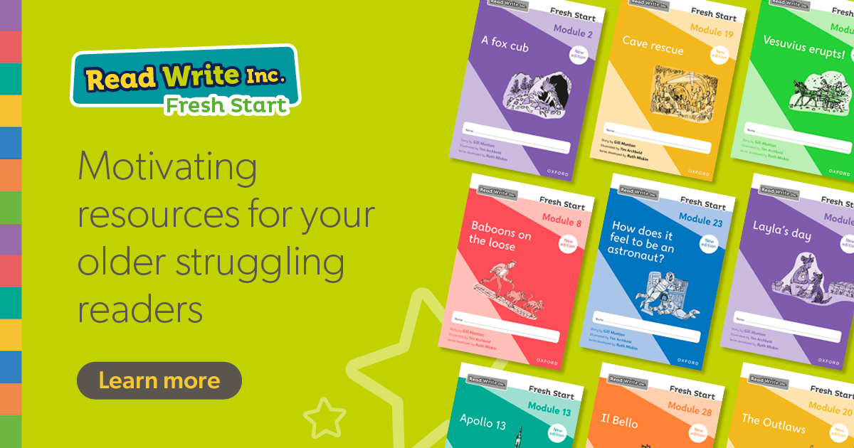 OUPPrimary's tweet photo. New and Improved #ReadWriteIncFreshStart Resources π€©π
Our award winning #phonics programme now features 34 updated modules with changes in activities and topics to engage older learners and help them make progress in just two months.
π Take a look: https://t.co/yWKNFCFj9o https://t.co/uQKrVXUY7j