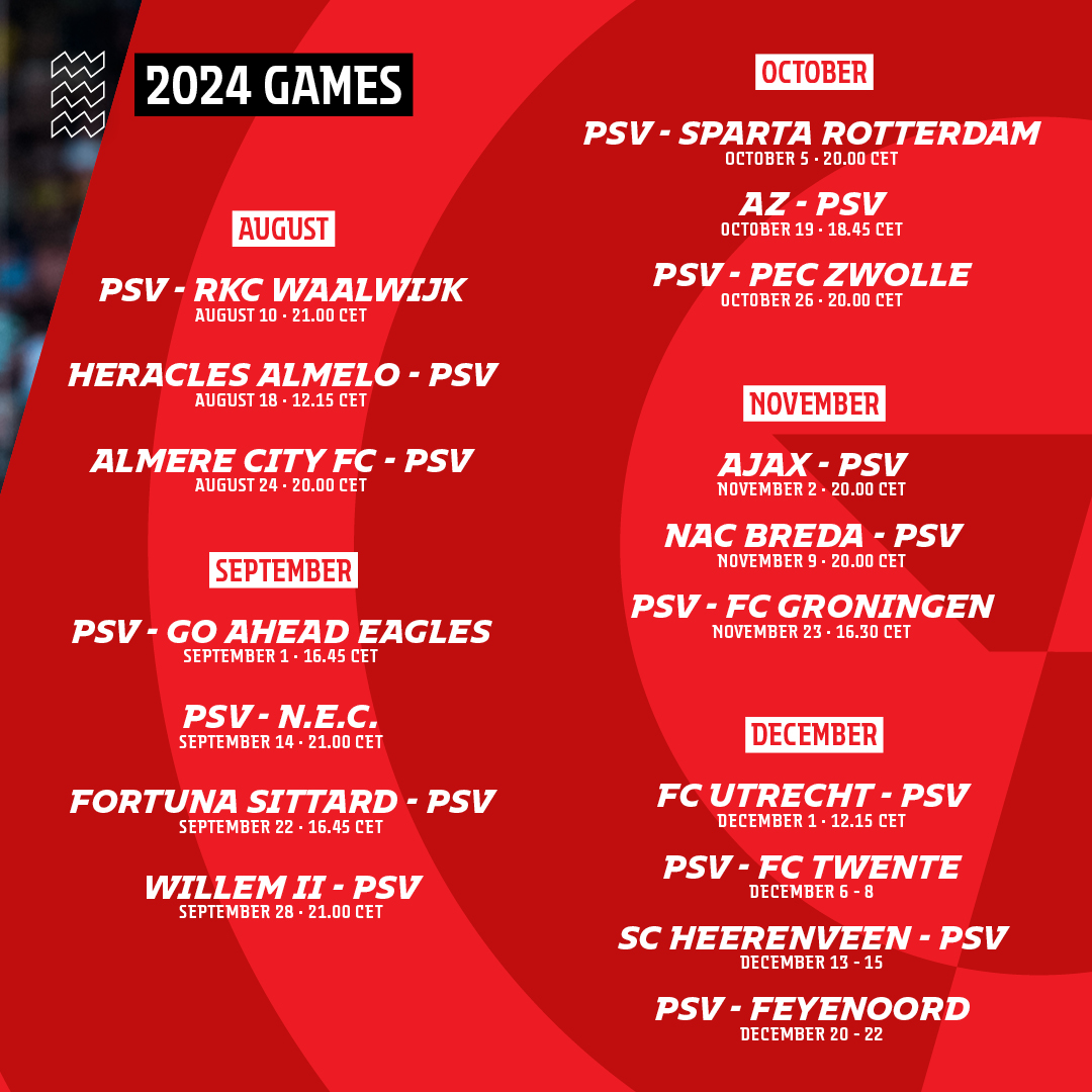 PSV's tweet photo. New season, same goal 🔥
Our 24/25 @eredivisie fixtures ✔️