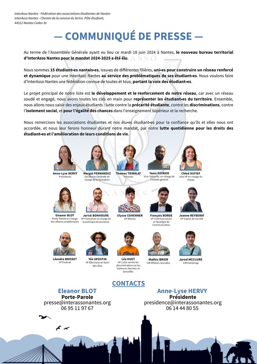 L’aventure IAN continue avec son nouveau bureau porté par Anne-Lyse Hervy.

Un nouveau bureau mais une continuité dans le combat de notre fédération : un #réseau fort pour représenter au mieux les #étudiant.e.s du territoire 💪🏼