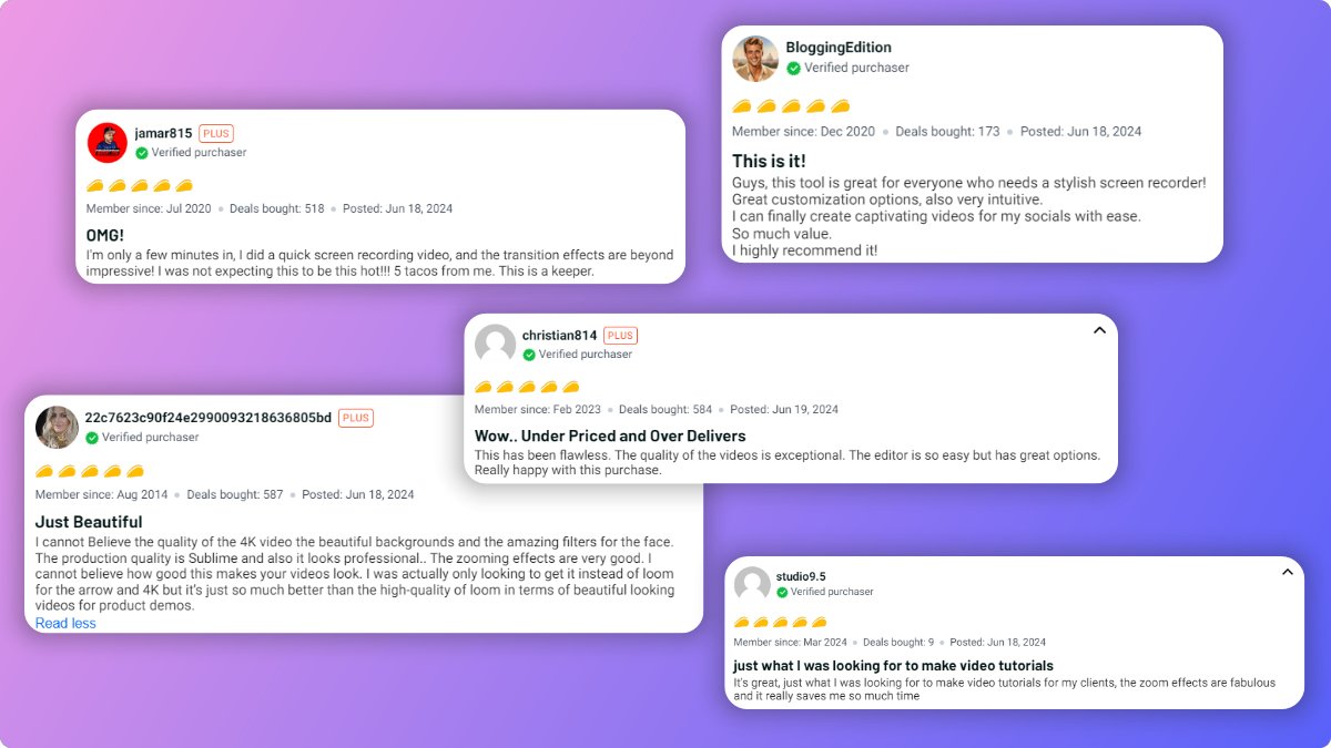 FocuSeeHQ's tweet image. FocuSee got new lovely reviews on @AppSumo ❤️

Nothing is more gratifying than user support! 😙
Thanks for rating it as🌟🌟🌟🌟🌟.

#FocuSee will launch v2.0 in July, so stay tuned!
Try it now 🔗 appsumo.8odi.net/nL5xqA

#FocuSee #AppSumo #screenrecord #screenrecording