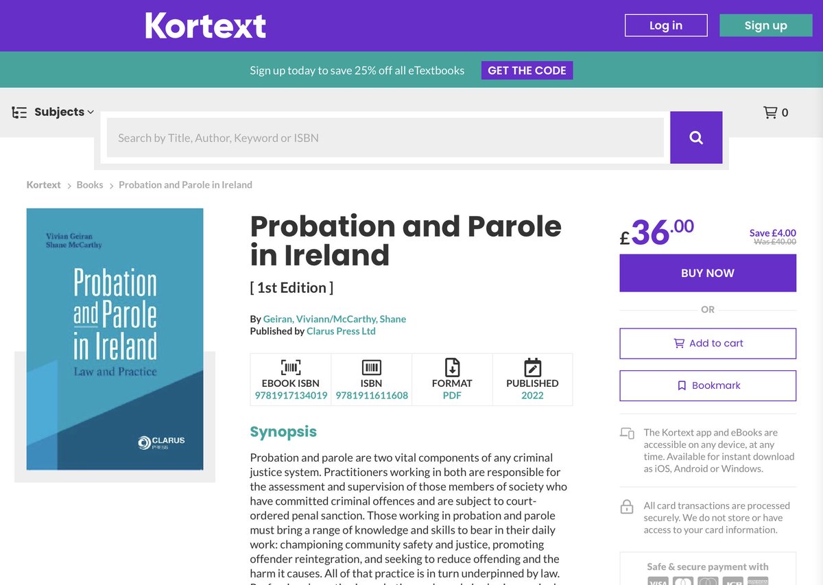VGeiran's tweet photo. ‘Probation and Parole in Ireland: Law and Practice,’ award-winning book by Dr. Shane McCarthy and myself⁩, is now also available as an e-book from ⁦@Kortext⁩ , in addition to original publication in paperback by ⁦@ClarusPress⁩ : https://t.co/jQLa5MgUln https://t.co/upnfkwOveU