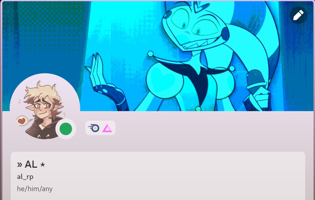 AL.★
⠀
⠀⠀If someone wants to have me on Discord, I RP a lot there too! I'm not on any server tho :(

BUT I do a lot of private RPs with Tupper in case anyone prefers that. :3
⠀