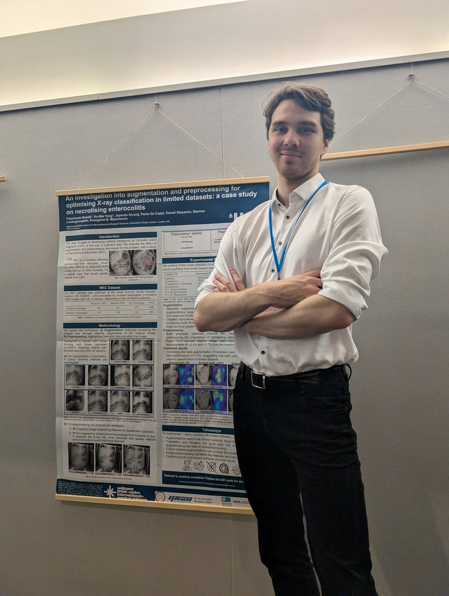 Evangelos Mazomenos (@emazomenos) on Twitter photo PhD students <a href="/fmaxnowak/">Franciszek Nowak</a> and <a href="/DavidKaWaiYung/">David Ka-Wai Yung</a> presenting their paper on AI-assisted diagnosis of Necrotising Enterocolitis at IPCAI 2024. The work is a collaboration between <a href="/WEISS_UCL/">WEISS</a> and <a href="/GreatOrmondSt/">Great Ormond Street Hospital for Children</a> .
<a href="/UCLmedphys/">UCL Medical Physics & Biomedical Engineering</a> <a href="/CmicUcl/">UCL CMIC</a> <a href="/SRV_Group/">Surgical Robot Vision Group</a> <a href="/jay_vicryl/">Jay</a> <a href="/paolodecoppi/">Paolo De Coppi</a> <a href="/DanStoyanov/">Dan Stoyanov</a> PhD students <a href="/fmaxnowak/">Franciszek Nowak</a> and <a href="/DavidKaWaiYung/">David Ka-Wai Yung</a> presenting their paper on AI-assisted diagnosis of Necrotising Enterocolitis at IPCAI 2024. The work is a collaboration between <a href="/WEISS_UCL/">WEISS</a> and <a href="/GreatOrmondSt/">Great Ormond Street Hospital for Children</a> .
<a href="/UCLmedphys/">UCL Medical Physics & Biomedical Engineering</a> <a href="/CmicUcl/">UCL CMIC</a> <a href="/SRV_Group/">Surgical Robot Vision Group</a> <a href="/jay_vicryl/">Jay</a> <a href="/paolodecoppi/">Paolo De Coppi</a> <a href="/DanStoyanov/">Dan Stoyanov</a>