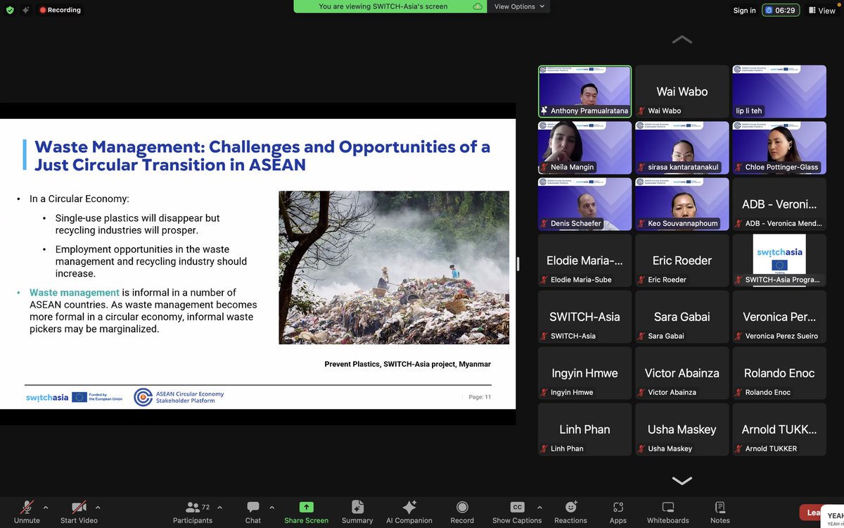 CircularMyanmar's tweet photo. Happening Now: panel discussion on Just Transition to an Inclusive Circular Economy in ASEAN. @Myanmar_PP highlights grassroots initiatives under the @EUMyanmar @switchasia project to empower the capacity development of waste workers in Myanmar.
#WeSwitch #EUGreenDeal https://t.co/Ino7r8dJIi