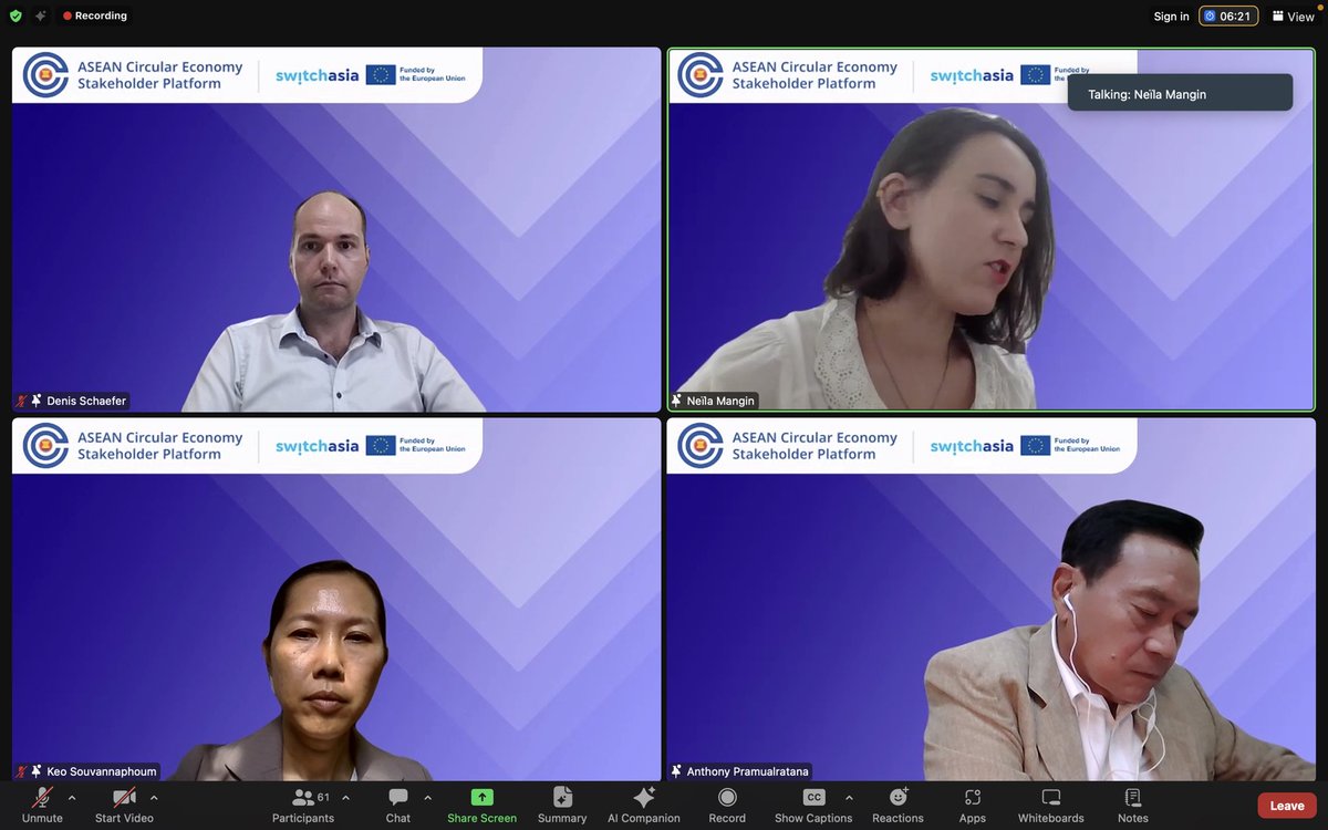CircularMyanmar's tweet photo. Happening Now: panel discussion on Just Transition to an Inclusive Circular Economy in ASEAN. @Myanmar_PP highlights grassroots initiatives under the @EUMyanmar @switchasia project to empower the capacity development of waste workers in Myanmar.
#WeSwitch #EUGreenDeal https://t.co/Ino7r8dJIi