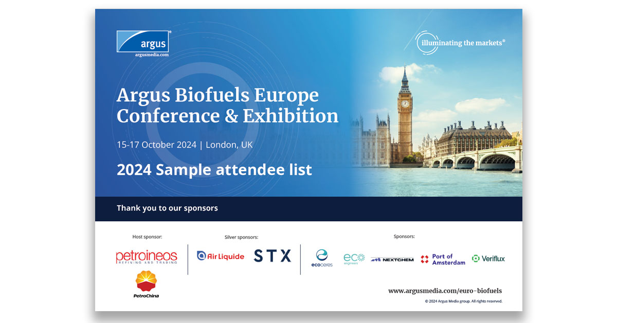 ArgusMedia's tweet photo. The flagship #ArgusBiofuelsConference on 15-17 October 2024 in London, UK, is the only place for you to explore changing market dynamics and trading opportunities to solidify new business partnerships. Download the sample attendee list at https://t.co/WQ4vVCN0s8
#biofuels https://t.co/eFT72Da896