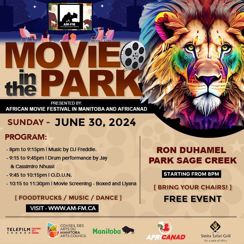 The African Movie Festival in Manitoba and Africanad are excited to bring you to this year's Movie in the Park on June 30th at Ron Duhamel Park in Sage Creek! We are thrilled to screen the award-winning short film "Boxed" and the multi-award-winning animated film "Liyana." #film