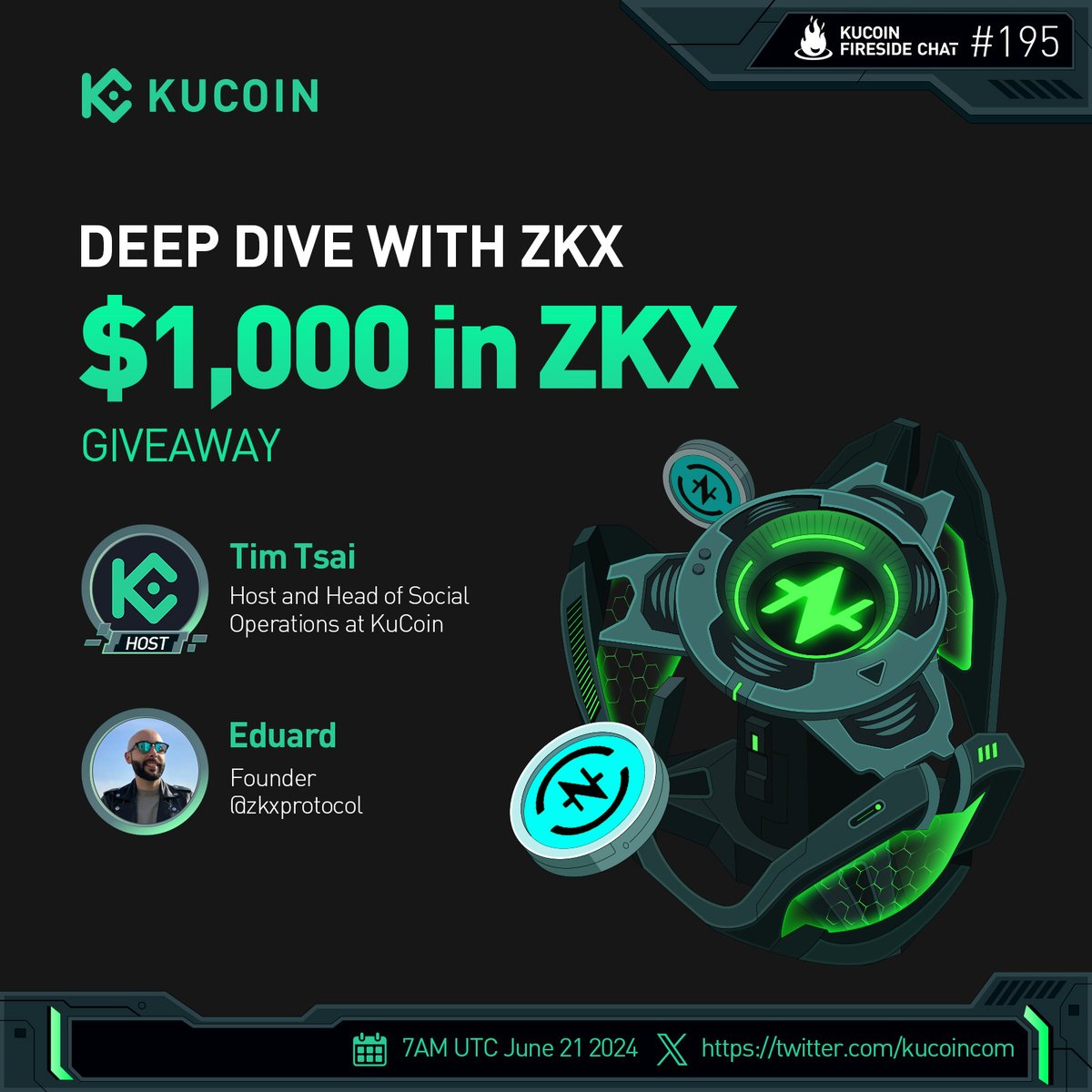 kucoincom's tweet photo. 🔥 Tune into our next #KuCoinFireSideChat for a deep dive with @zkxprotocol!

🎁$1,000 in $ZKX (10 winners)

1️⃣Follow @kucoincom & @zkxprotocol
2️⃣RT, ♥️, tag 2 friends
3️⃣Subscribe to KuCoin's Youtube Channel: https://t.co/xKkbEeFwAO  
4️⃣Fill in form: https://t.co/fNBnxTMrHr 
5️⃣Join the space: https://t.co/GACuRKPKJv 

✅Set a reminder