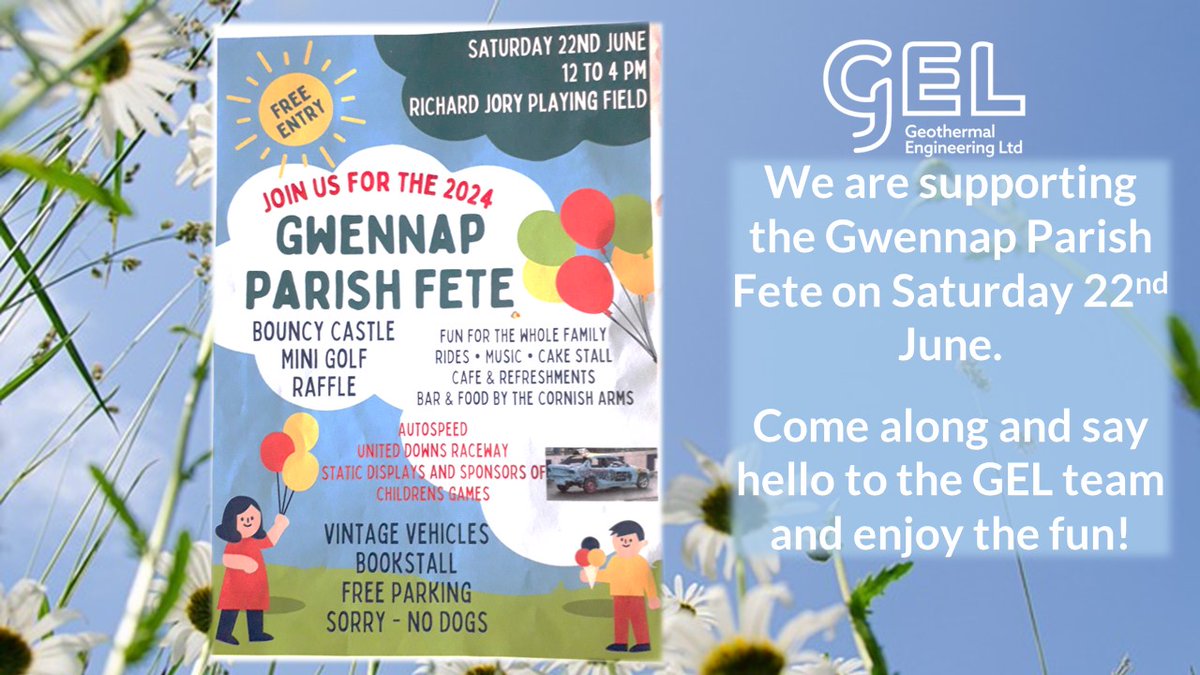 Geo_Projects's tweet image. It's that time of year again for Summer Fairs &amp;amp; Fetes. The #Gwennap summer fete is this Saturday, there will be lots of fun activities and @GELtd will be there, so come along and say hello to the team and hear about the 1st UK #Geothermal power plant at #UnitedDowns