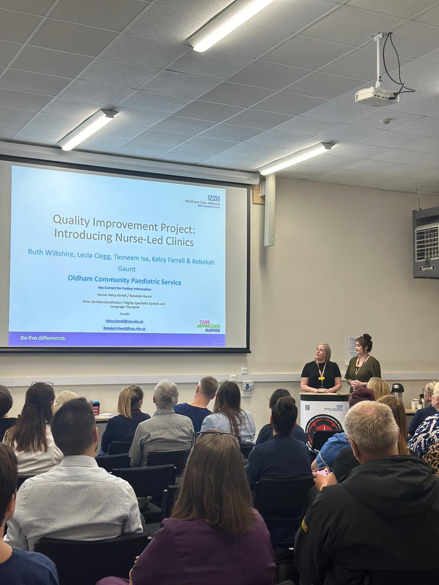 QualityNCA's tweet photo. Next on the agenda we have Oldham community paediatric team sharing their project on introducing nurse led clinics #NCAQINetwork https://t.co/qqDROSZcus