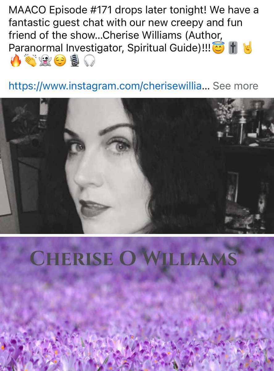 MAACOpodcast's tweet photo. #CheriseWilliams #guestchat #author #paranormal #investigator #spiritual #guide #creepies #MAACO #MentalHealthSupport #podcast https://t.co/7HK6mFHALJ