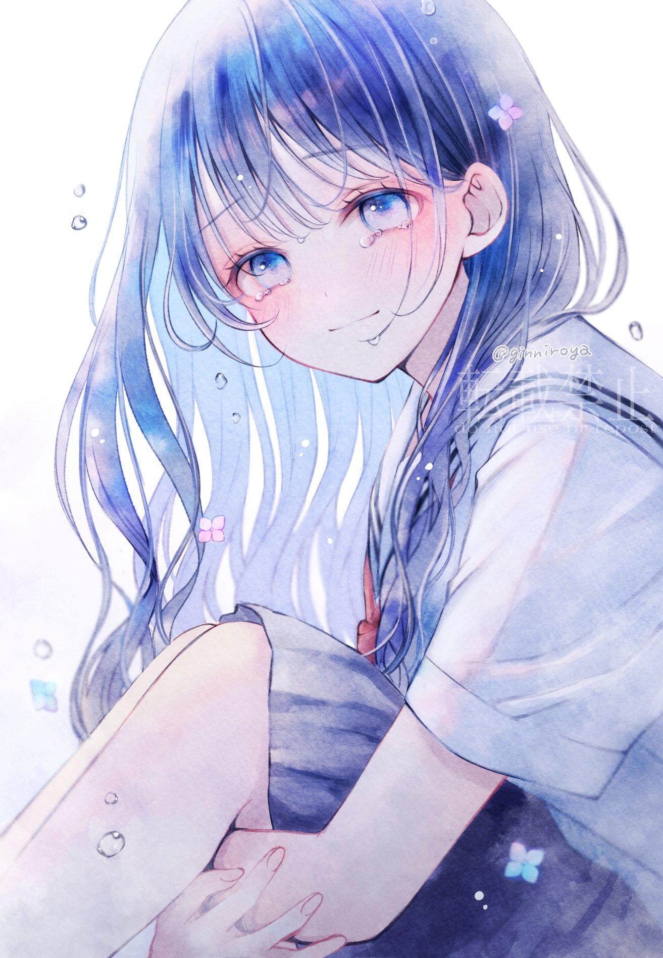 手書き 同人イラスト 絵 色紙 女性 美人 宇宙 夜空 流れ星
