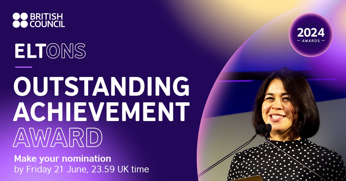 🌍 Last chance to make a nomination for the #ELTons Outstanding Achievement Award. Nominations close in two days! Celebrate those that have had a transformative impact on English language teaching.

💻Submit your nomination by Friday 21 June.

bit.ly/3xM3sYz