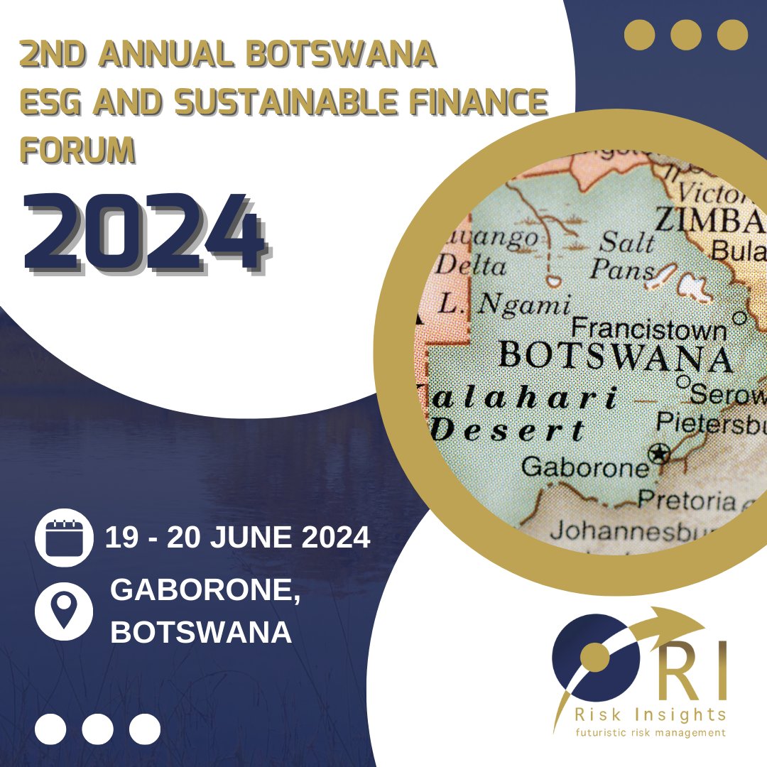 esggps's tweet image. Risk Insights (Pty) Ltd is pleased to announce our participation in the upcoming 2nd Annual Botswana ESG and Sustainable Finance Forum 2024 hosted by the Africa Sustainable Finance Intensive (ASFI)! 

#RiskInsights, #ESGGPS #ESG #SustainableFinance #ASFI #Botswana #Gaborone