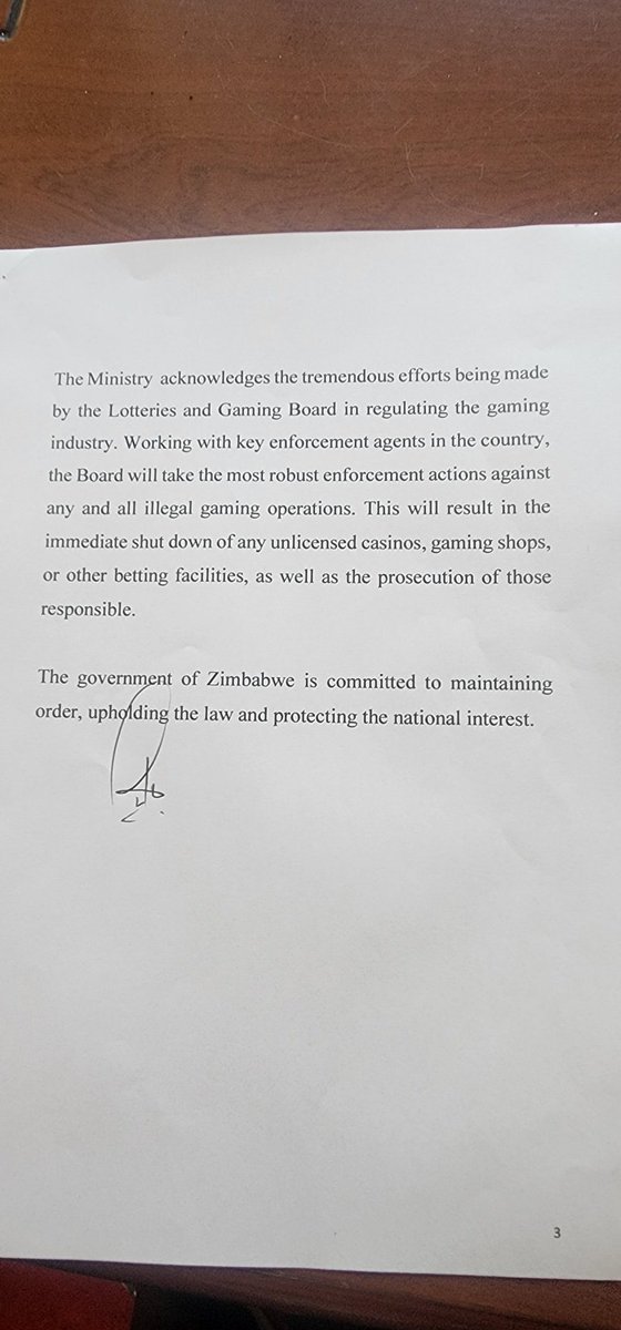 Statement by Hon Minister Kazembe Kazembe on individuals and entities establishing gaming operations and setting up of gaming shops without approval from Lotteries and Gaming Board of Zimbabwe.
