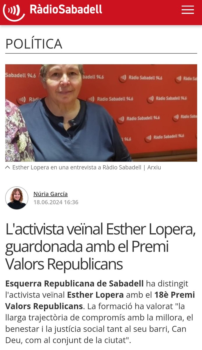 ercsabadell's tweet photo. 📢 𝗔𝗶𝘅𝗼̀ 𝗲́𝘀 𝗮𝘃𝘂𝗶❗️

🏆 Esther Lopera rebrà el 18è Premi Valors Republicans d'@Esquerra_ERC #Sabadell.

🎖️ Reconeixerem els militants més antics.

🎶 Gaudirem de la música d'Alba i David Bonet.

📍 @EspaiAgora
🕖 19 h

🏅 #PremisValorsRepublicans
🟨 #ElSabadellDeTothom https://t.co/qoi0X0CFWj