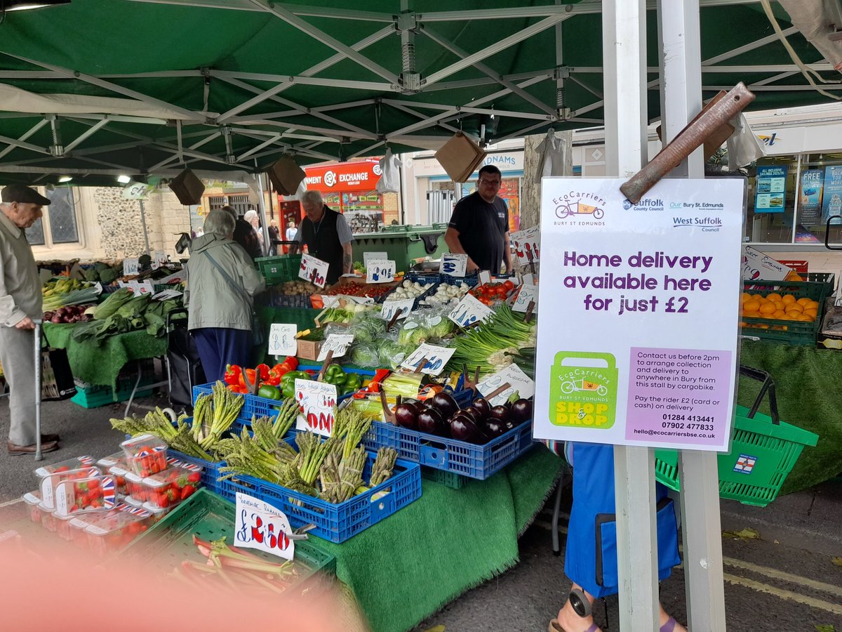 Heavy shopping to lug home from the market? Let us do the leg work! 
Order by 2pm for home delivery anywhere in Bury from any stall for just £2. 01284 413441 #Cargobike #ShopLocal #LeaveTheCarAtHome