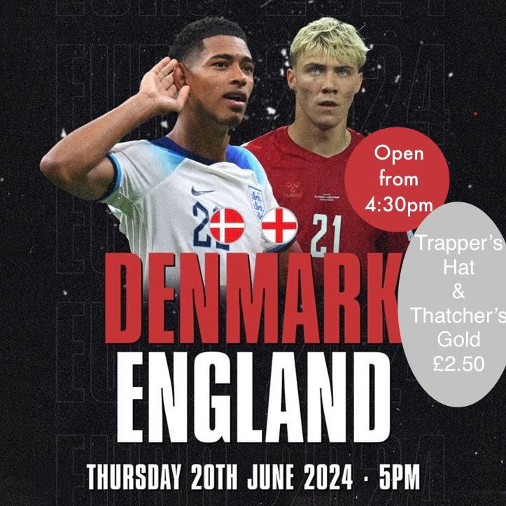 🇩🇰 DENMARK vs ENGLAND 🏴󠁧󠁢󠁥󠁮󠁧󠁿 

🔴 Thursday 20th June

⚪️ Come down and support the 3 lions as they continue their Euros campaign against Denmark!

🔴 Open from 4:30pm - Kick off 5pm

⚪️ Trapper’s Hat &amp; Thatchers Gold ONLY £2.50!

#uptheshaw #oldershawrugby linktr.ee/oldershaw