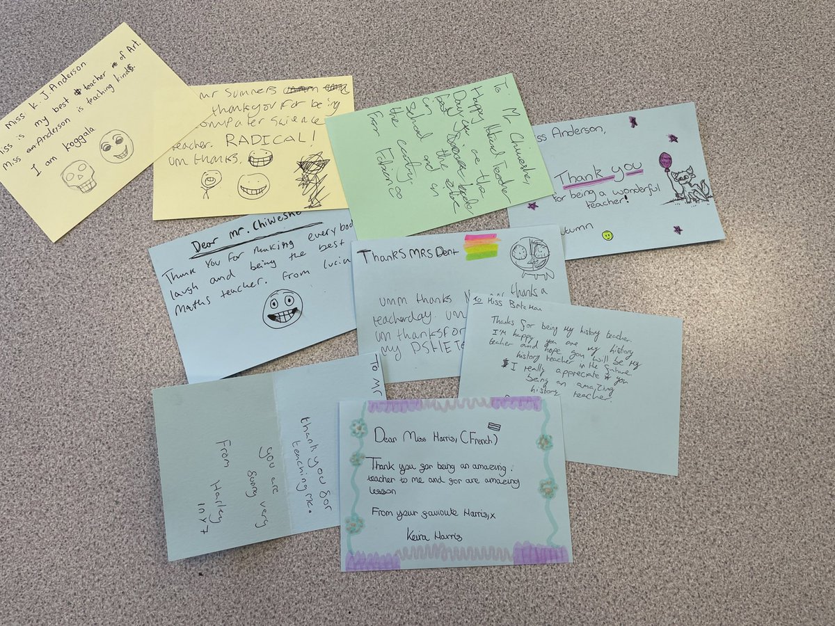 MrsJame5's tweet photo. 7A4 spent this morning writing thank you cards for our teachers. Check your pigeon holes! @WorleCSA @WCSAMaths @HumanitiesWcsa  #nationalthankateacherday https://t.co/0hwliKR5tG