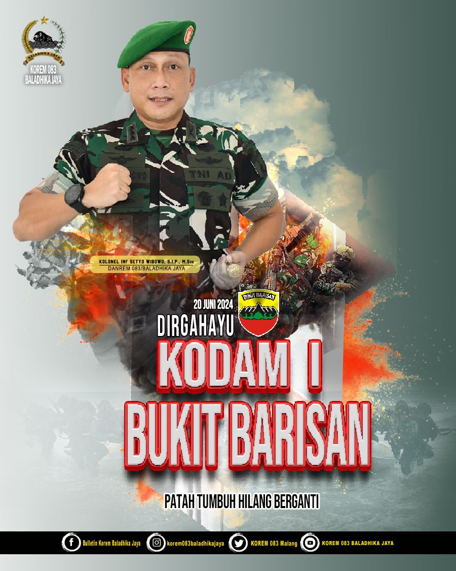 Bulletin083's tweet photo. Komandan Korem 083/Bdj Kolonel Inf Setyo Wibowo, S.I.P.,M.Sos.Dan Keluarga Besar Korem 083/Bdj Mengucapkan Dirgahayu Kodam I Bukit Barisan.

"PATAH TUMBUH HILANG BERGANTI"

#Bhirawa Anoraga
.
.@puspentni
.@TNIAngkatanDarat
.@Kodamvbrw
.@kodamIbukitbarisan
.@Setyowibowo98 https://t.co/1eHIkHDPxR