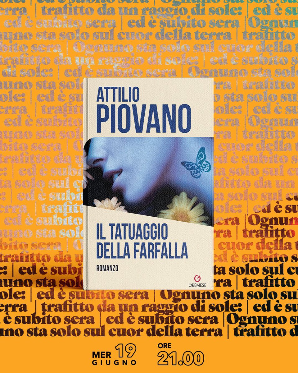 Fondazione Circolo dei lettori (@circololettori) on Twitter photo Oggi 19.06 al Circolo dei lettori:
- h 18: «Una morte senza peso», edito da <a href="/Mondadori/">Mondadori</a>, di e con Nora Venturini, con <a href="/petuniaollister/">petunia ollister</a> e Giulio Scarpati;
- h 21: «Il tatuaggio della farfalla», edito da <a href="/gremese/">Gremese Editore</a>, di e con Attilio Piovano.
ℹ️torino.circololettori.it Oggi 19.06 al Circolo dei lettori:
- h 18: «Una morte senza peso», edito da <a href="/Mondadori/">Mondadori</a>, di e con Nora Venturini, con <a href="/petuniaollister/">petunia ollister</a> e Giulio Scarpati;
- h 21: «Il tatuaggio della farfalla», edito da <a href="/gremese/">Gremese Editore</a>, di e con Attilio Piovano.
ℹ️torino.circololettori.it