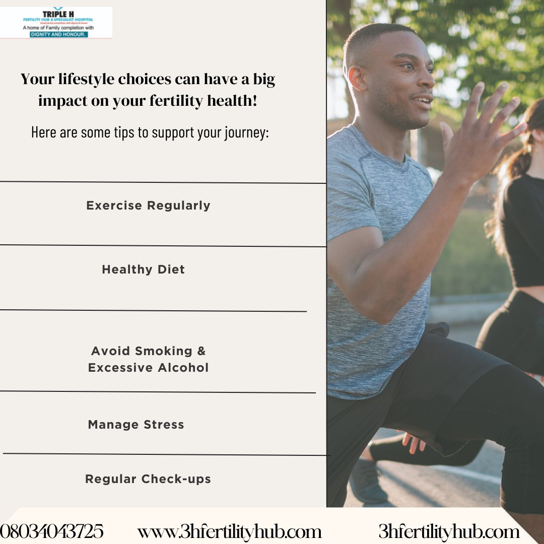 3hfertilityhub's tweet photo. Guys, did you know your lifestyle can influence your fertility health? 🧬💪 Here are some tips:
🥗 Eat a balanced diet 🏃‍♂️ Stay active 🚭 Avoid smoking &amp; excessive drinking 🧘‍♂️ Manage stress 🩺 Regular health check-ups
Make small changes today for a healthier tomorrow! 🌟 #Men https://t.co/nSPe6CQWuS