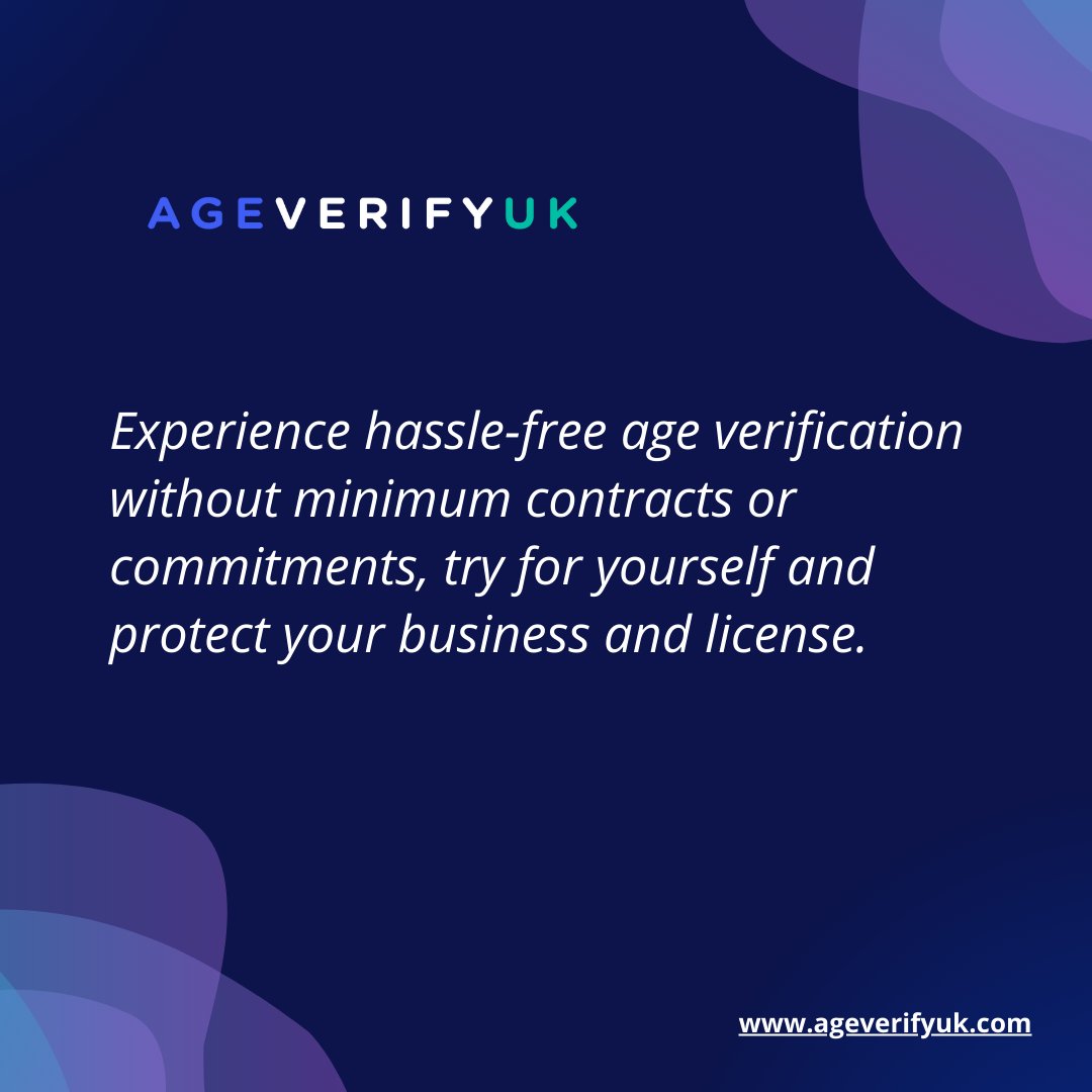 agevuk's tweet photo. Experience hassle-free age verification without minimum contracts or commitments, try for yourself, and protect your business and license.

https://t.co/YZA4tMtKrH

 #AgeVerification https://t.co/p2pHj5RwpF