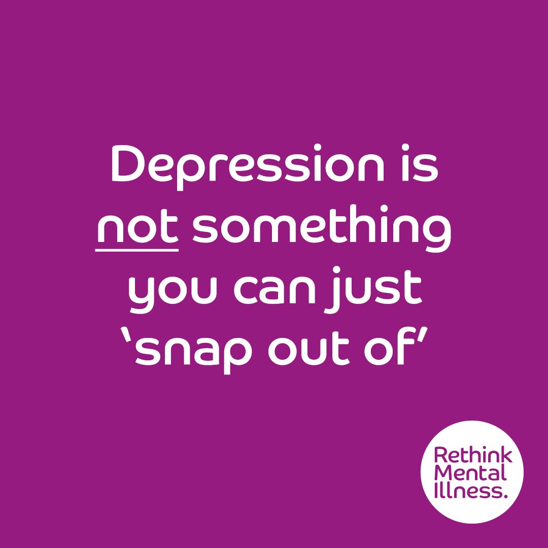 💬 With the right management, #depression can be treated.

But it is certainly not something that we can just 'snap out of'.

Get more advice and guidance about the condition on our website 👉 rethink.org/depression