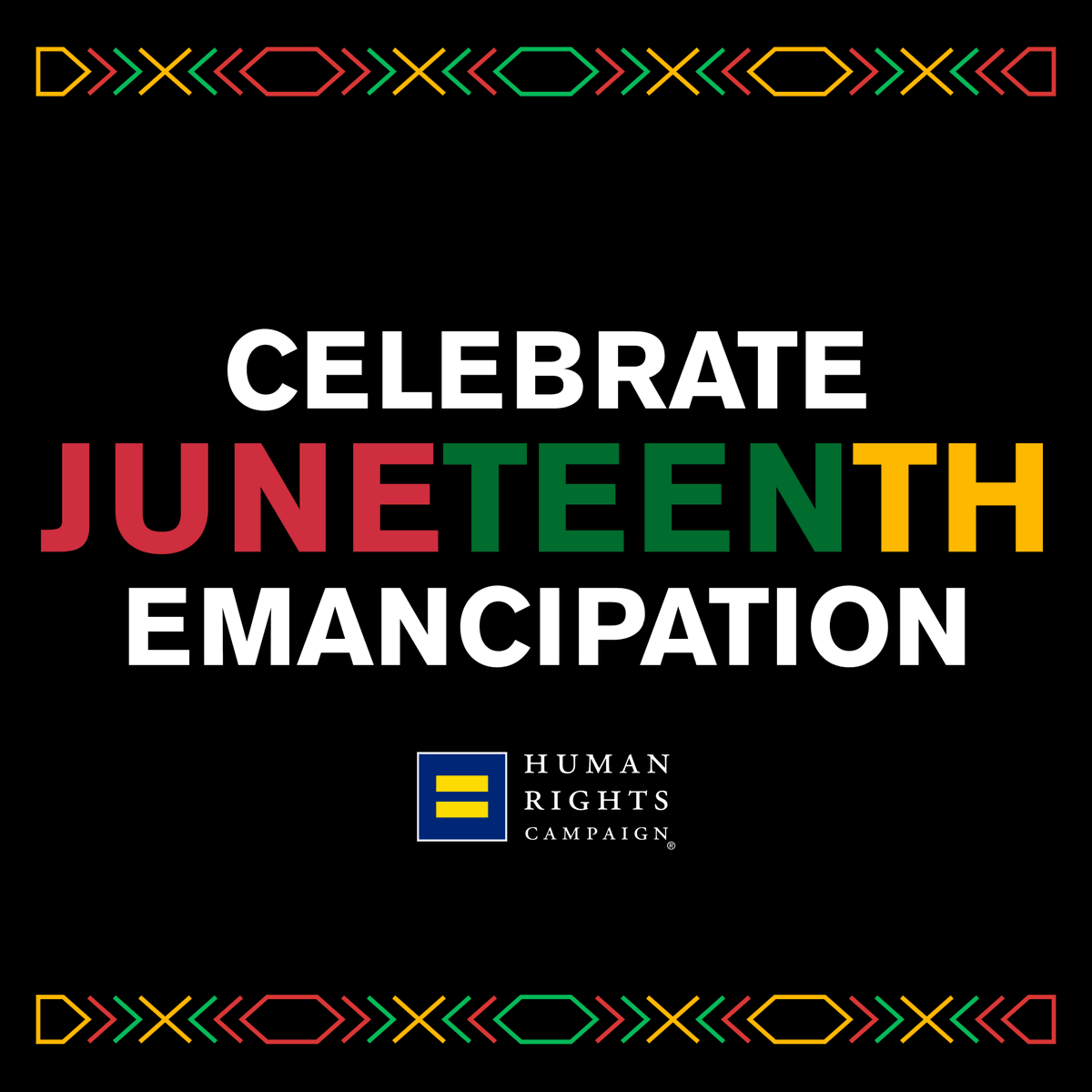 HRC's tweet photo. This #Juneteenth, we honor those who fought to abolish slavery and continue our fight for freedom while celebrating the Black community’s rich and diverse history.

Today, systemic racism, misinformation, and racial injustice continue to challenge true Black liberation. In our collective work for justice, let’s recommit to our fight for freedom.