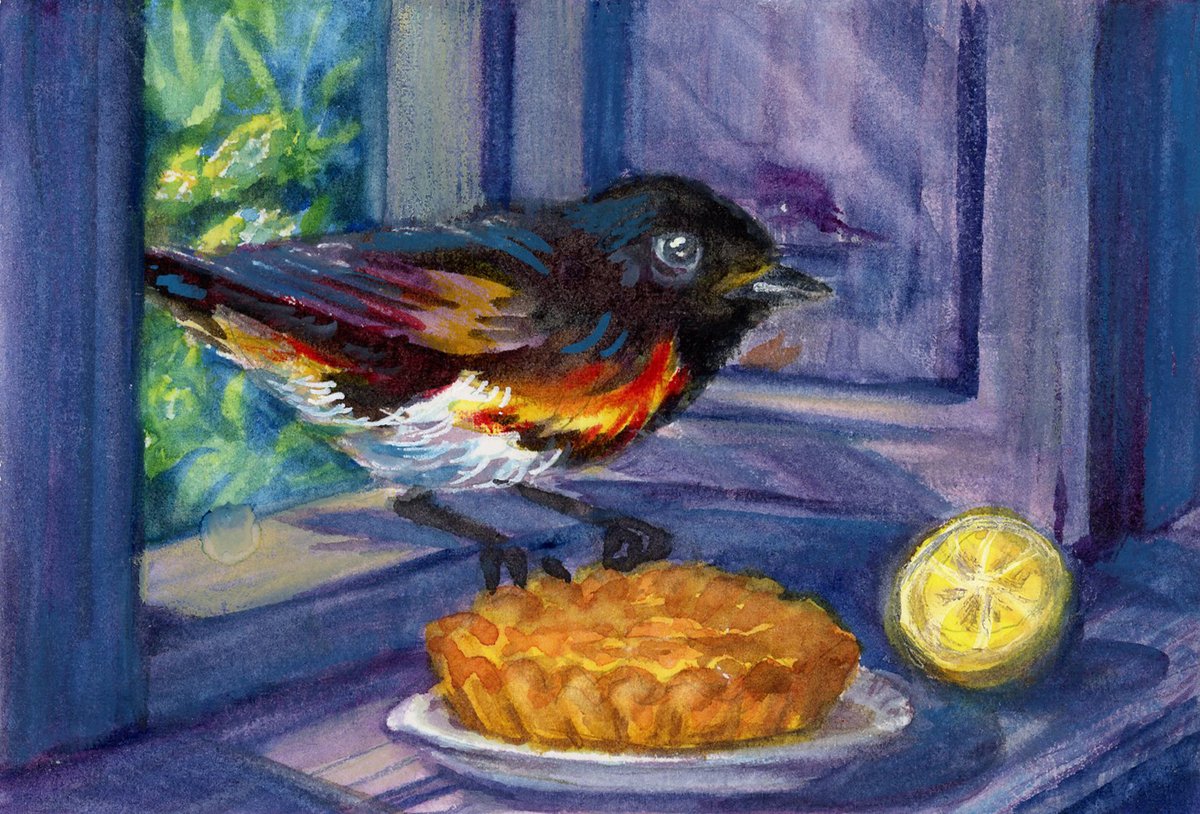 LifeImitatesDdl's tweet image. #DoodlewashJune2024 prompt: Pie, Redstart.
Did you know the male American Redstart often has two territories separated by over a quarter-mile, and has a different mate in each territory, at the same time?
#holbeinartistmaterials on #Etchr 100% Cotton Watercolor Hot Press Postcard