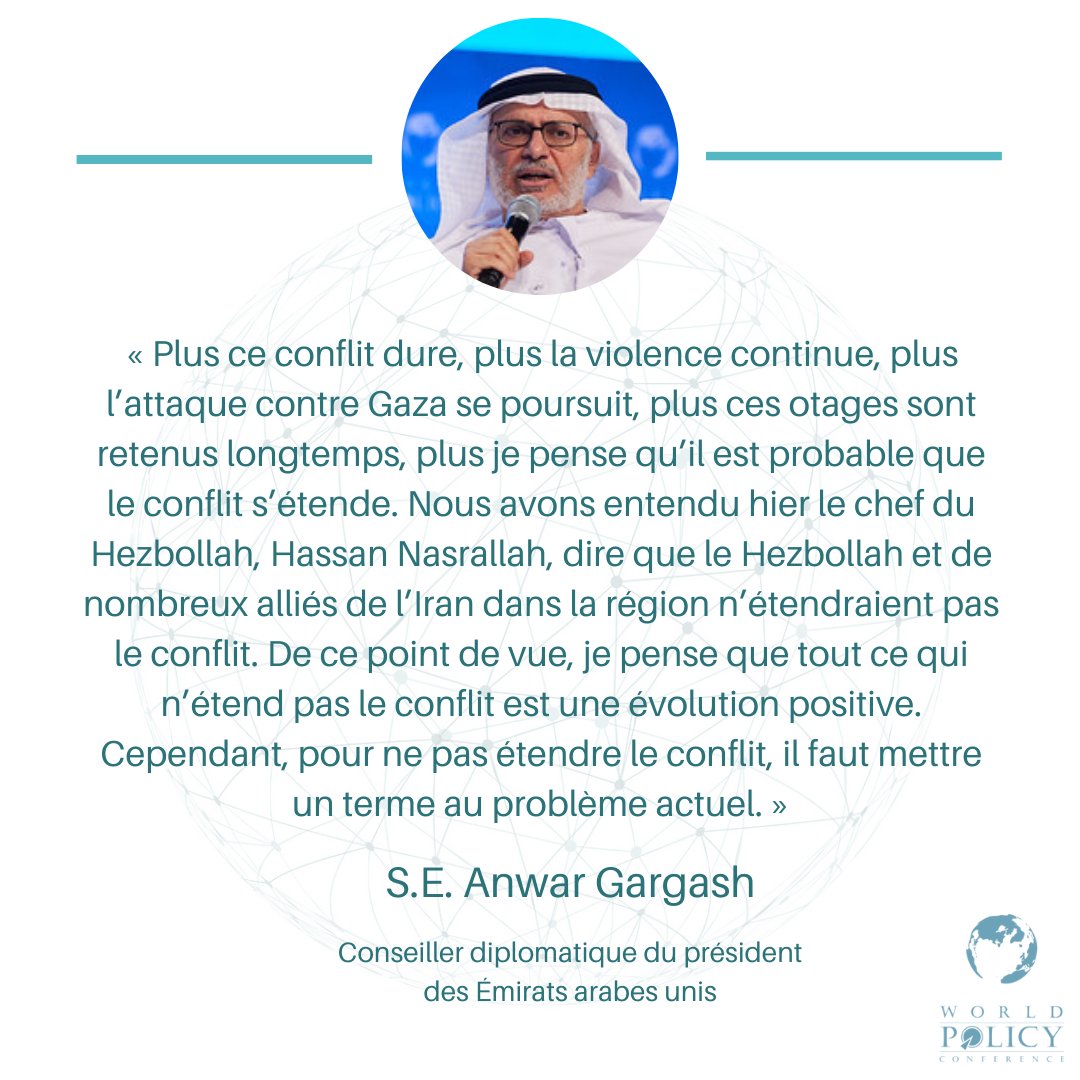 WorldPolicyConf's tweet image. #Israel : “L’armée israélienne approuve des plans d’offensive au Liban” nous apprend @courrierinter ⤵️courrierinternational.com/article/confli…
Lors de la #wpc2023, @AnwarGargash mettait en garde contre l’étendue géographique et temporelle du conflit. ⤵️youtube.com/watch?v=7OhpSV…