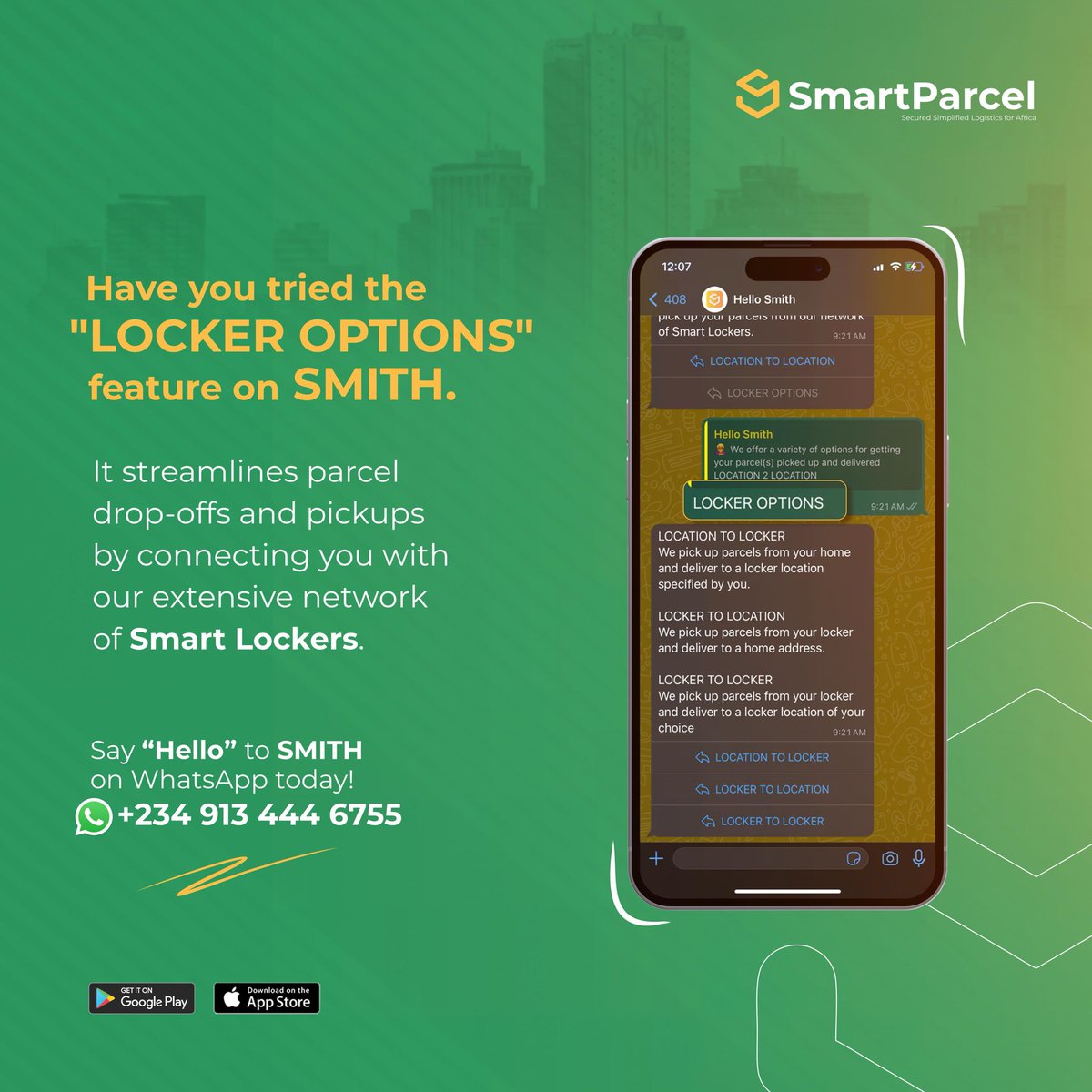 smartparcelng's tweet photo. Have you tried the ‘LOCKER OPTIONS’ feature on SMITH?
This streamlines parcel drop-offs and pickups by connecting you with our extensive network of Smart Lockers placed in secure locations.
#smartparcelng #tech #innovation #smartparcellocker #logistics #ecommerce #delivery https://t.co/6agkYoFgx0